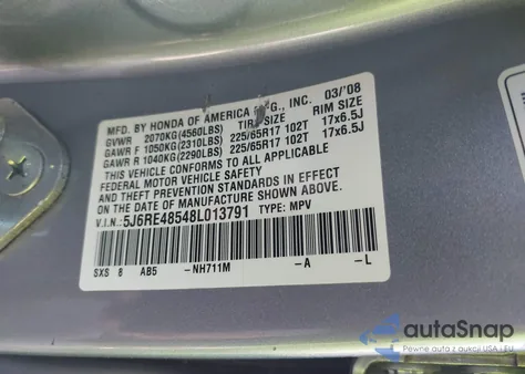 2008 Honda Cr-V Ex z USA, uszkodzony, nr VIN 5J6RE48548L013791
